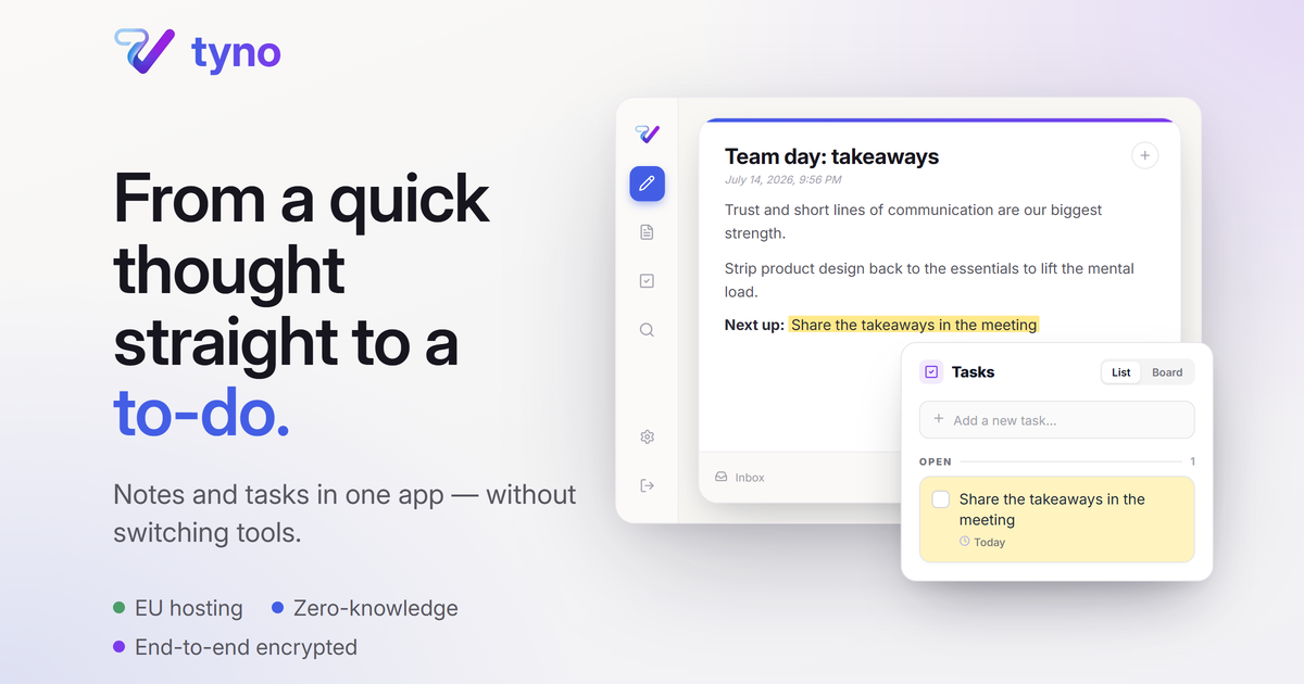 tyno – Encrypted Notes & Task App Hosted in the EU